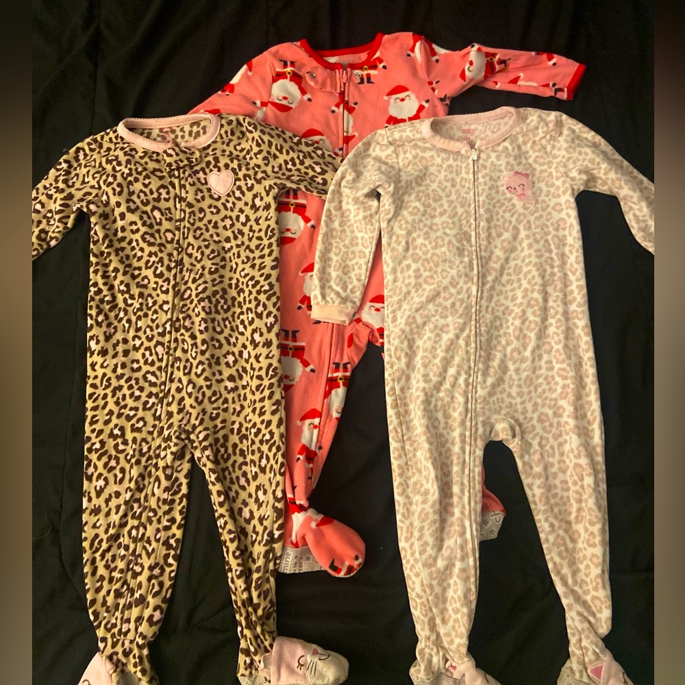 3 CARTERS FLEECE FUZZY WARM WINTER ZIP UP FOOTY PAJAMA ONESIES